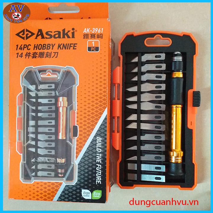 Bộ dao điêu khắc, chạm trổ, cắt ghép 14 chi tiết asaki ak - 3961
