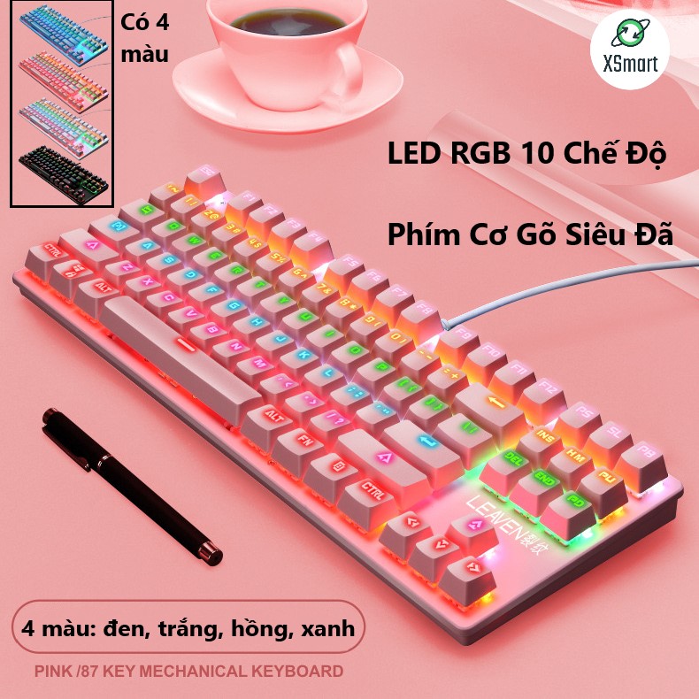 Bàn Phím Cơ Máy Tính Cao Cấp Crack K2 PRO Led RGB 10 Chế Độ Khác Nhau Chơi Game Dùng Văn Phòng Cho Máy Tính PC Laptop Keyboard Cơ Blue Switch Gaming Có Dây Cực Đẹp Có Cục Chống Nhiễu - XSmart