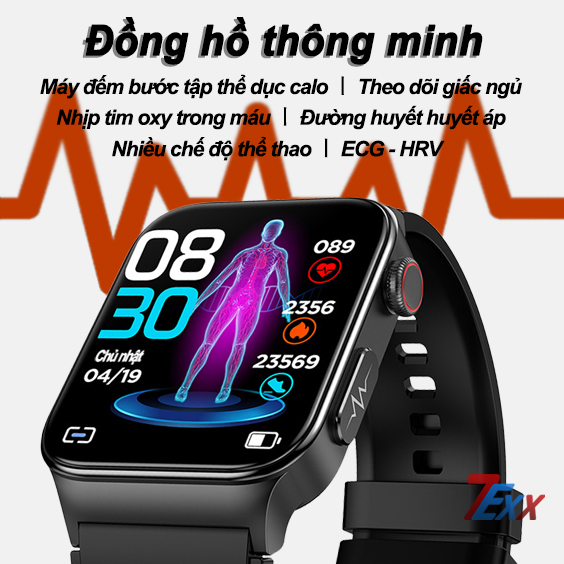 Đồng hồ đo nhịp tim đường huyết smartwatch đồng hồ thông minh đeo tay đo huyết áp oxy máu ECG nhiệt độ thể thao