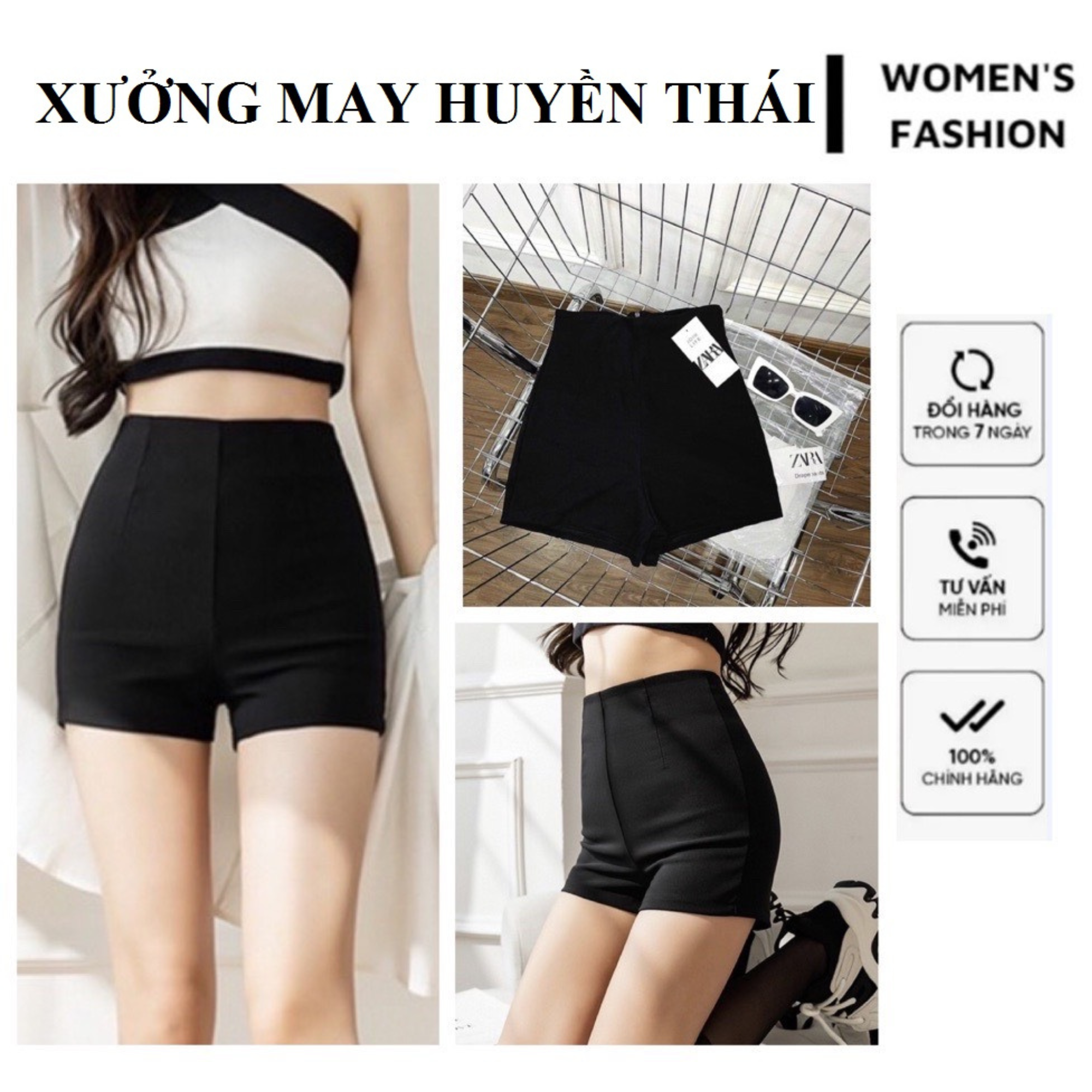 Quần short umi khoá sau lưng cạp cao hack dáng