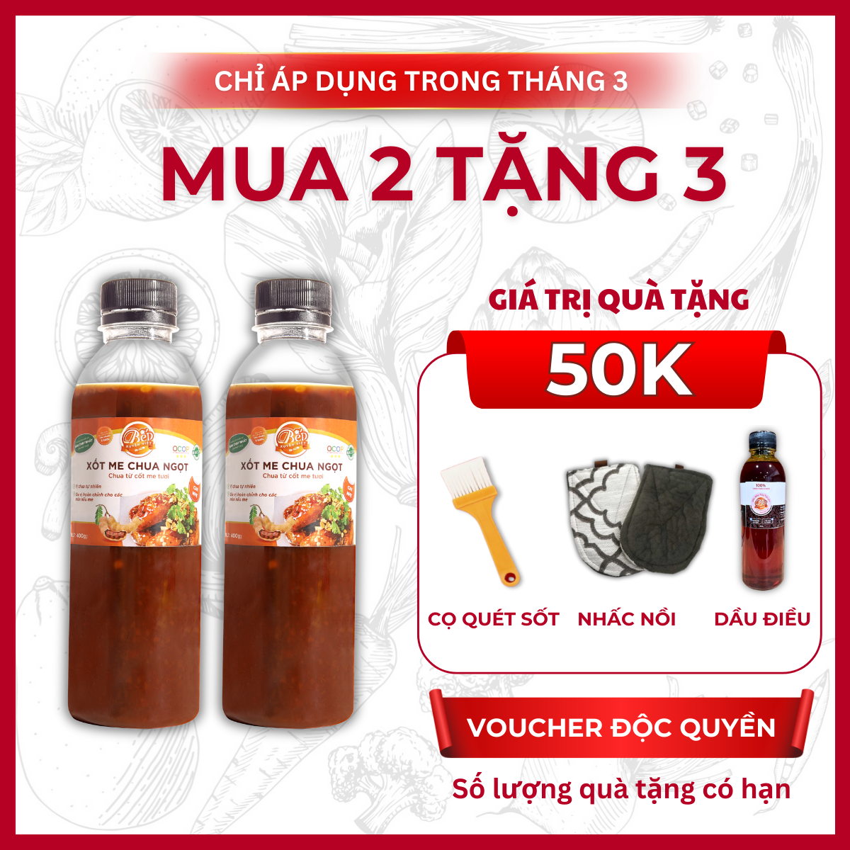 [HỎA TỐC]Combo 2 chai Sốt Me Chua Ngọt dùng cho gà chiên, gỏi cuốn, thịt nướng chấm sốt me Bếp Xuyên Việt 400gr, me tươi