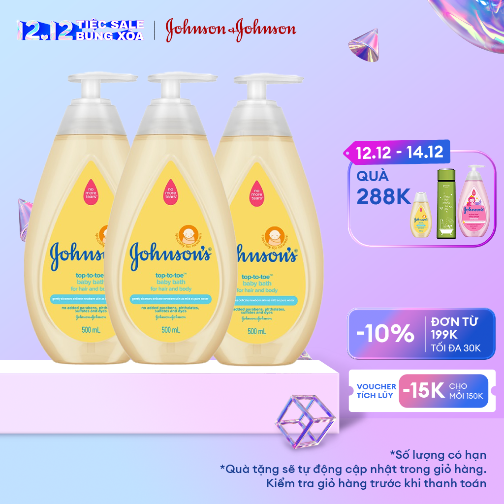 Bộ 3 chai sữa tắm gội toàn thân johnson's top to toe - dung tích 500ml/chai
