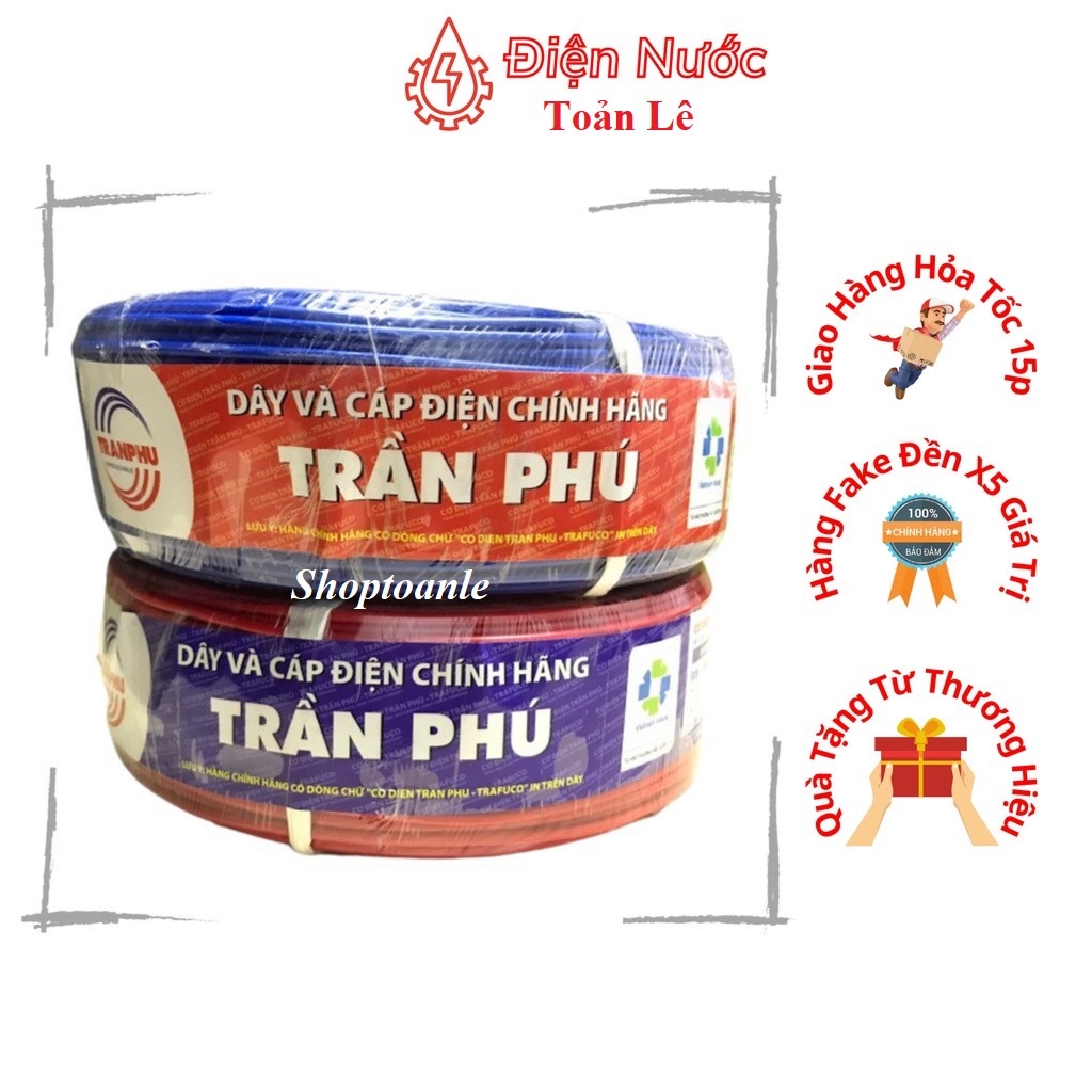 1 mét dây điện lõi đơn bằng đồng 100% trần phú hàng chính hãng từ 1.0mm đến 6.0mm
