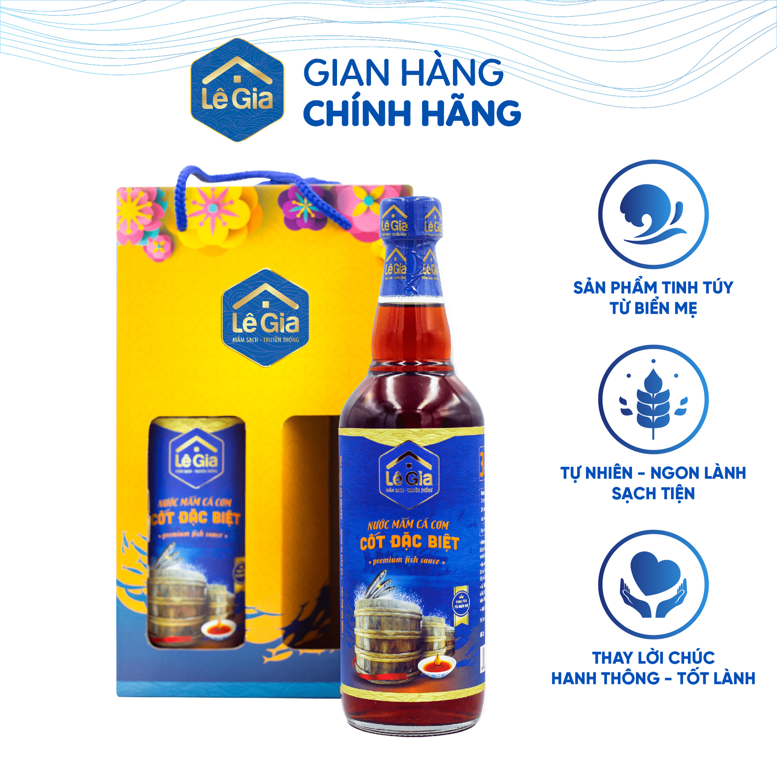 Hộp xách 2 chai Nước mắm cốt đặc biệt Lê Gia chai thủy tinh 525ml