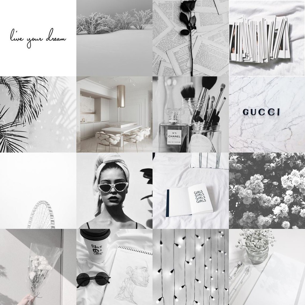 12 tấm Wall Collage - theme Trắng ngà xám