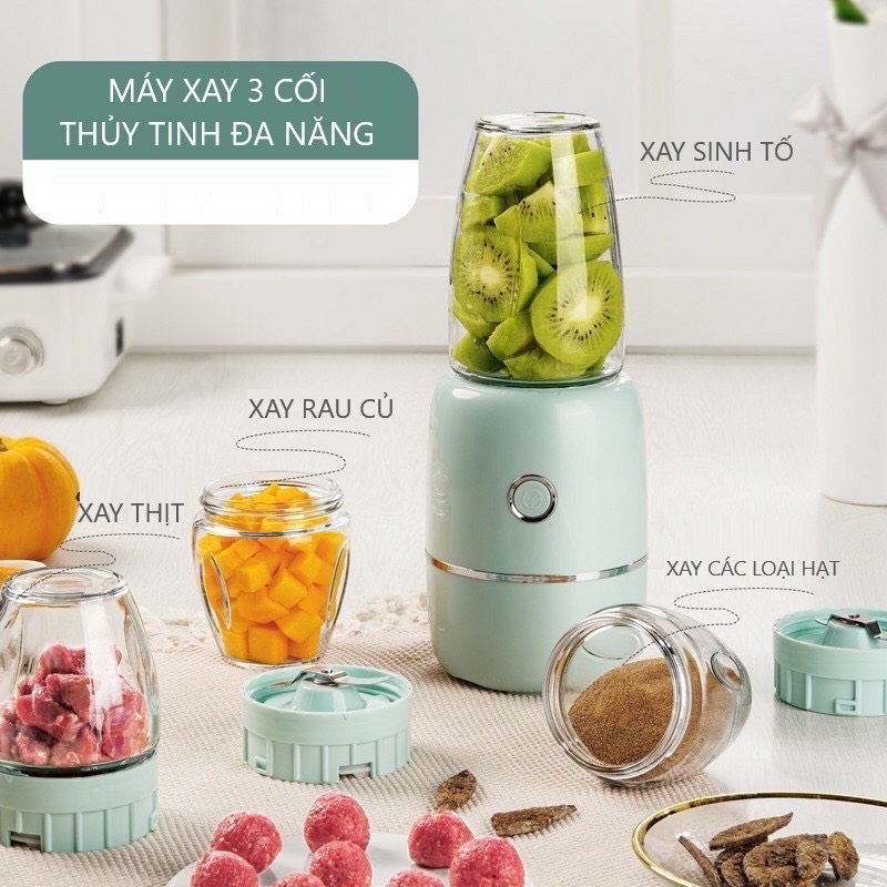 Cao Cấp 6 lưỡi] Máy Xay Đa Năng 3 Cối Thuỷ Tinh Nội Địa Trung Cao Cấp
