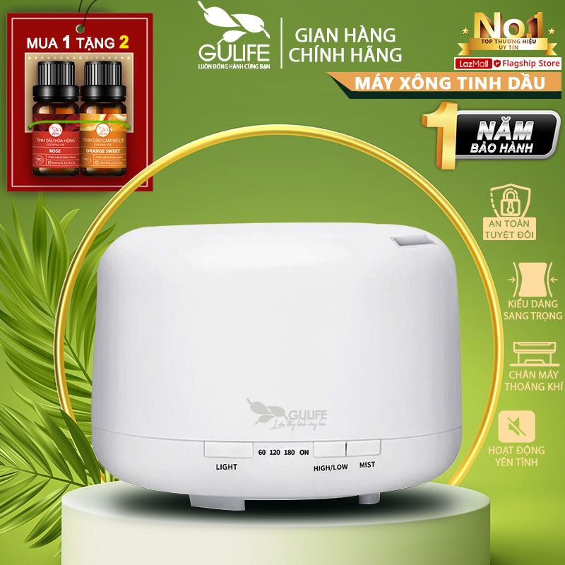 Máy Khuếch Tán Tinh Dầu Tạo Độ Ẩm Trụ Tròn 550ml Hình Trụ 7 Màu Có Remote - GULIFE MKT23
