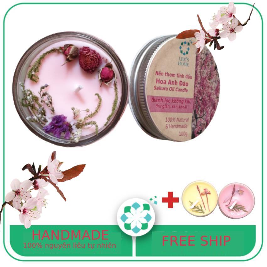 [TẶNG 2 nến tealights] Nến thơm phòng tinh dầu hoa Anh Đào 100g, làm thơm phòng, khử mùi, thư giãn giảm stress, xua đuổi muỗi – LEE'S HOME