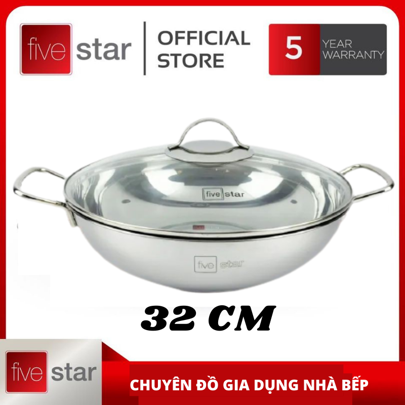 Chảo Lẩu Xào 3 Đáy Inox 430 Fivestar Standard Nắp Kính Fscl32001 (32Cm) W32-3Dg ( Khach Lưu Ý Nồi 32 Nên Rất To Nhé)