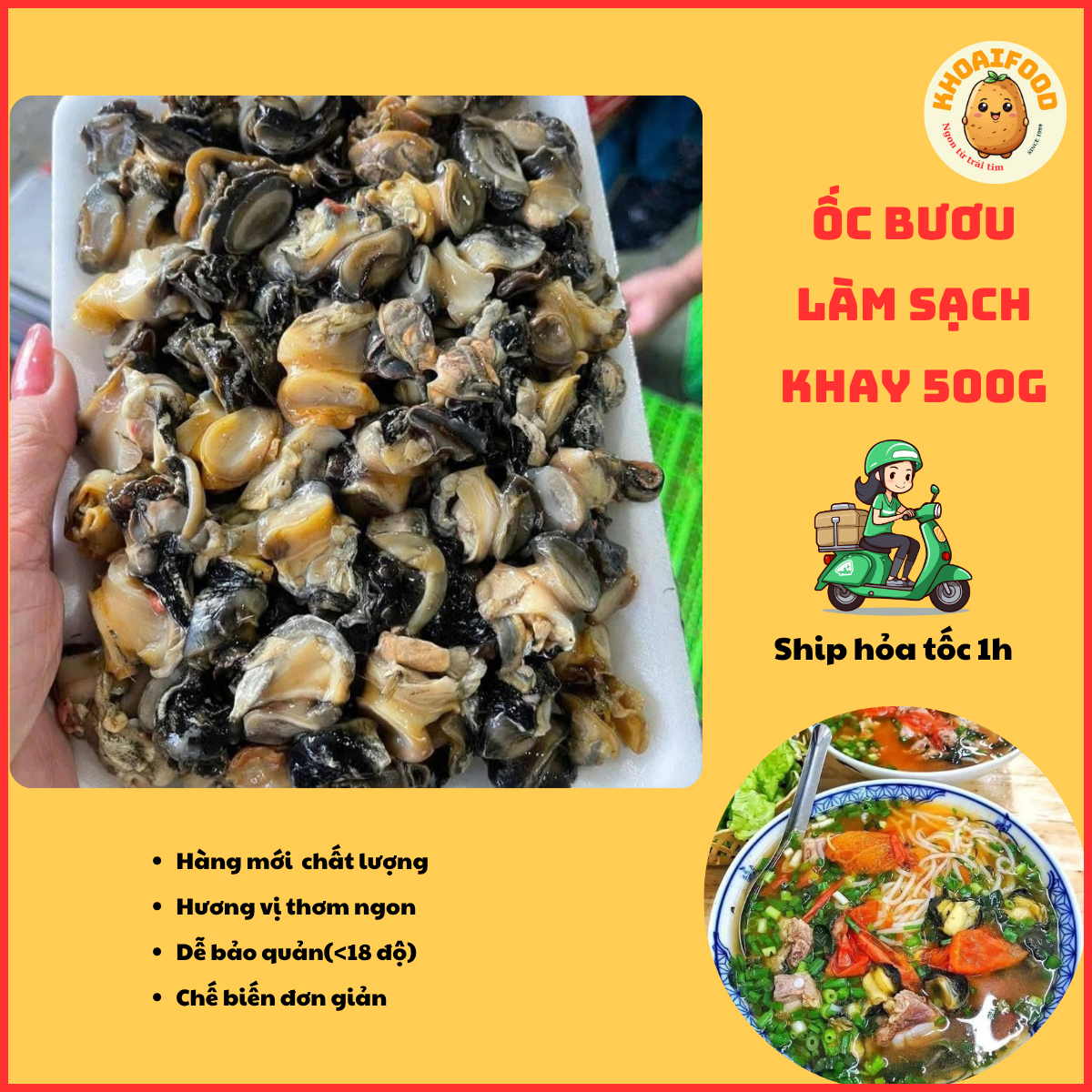 Ốc bươu làm sạch đảm bảo, tiện lợi ( khay 500g)