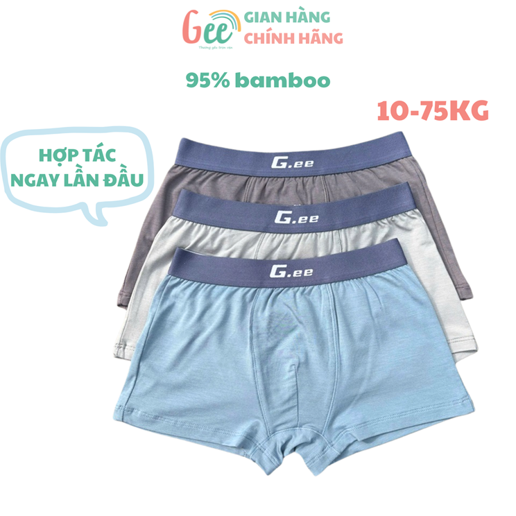 Set 3 quần sịp bé trai Gee GHI XANH size 10-75kg hàng VN, vải sợi tre, sợi sồi mềm mịn mát, thấm hút mồ hôi, kháng khuẩn, khử mùi