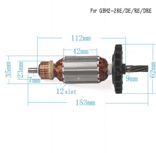 Rotor máy khoan bê tông 2-26 7 răng, dùng để thay thế, sửa chữa rotor máy khoan bê tông gbh 2-26 dre và các dòng khoan 2-26 khác