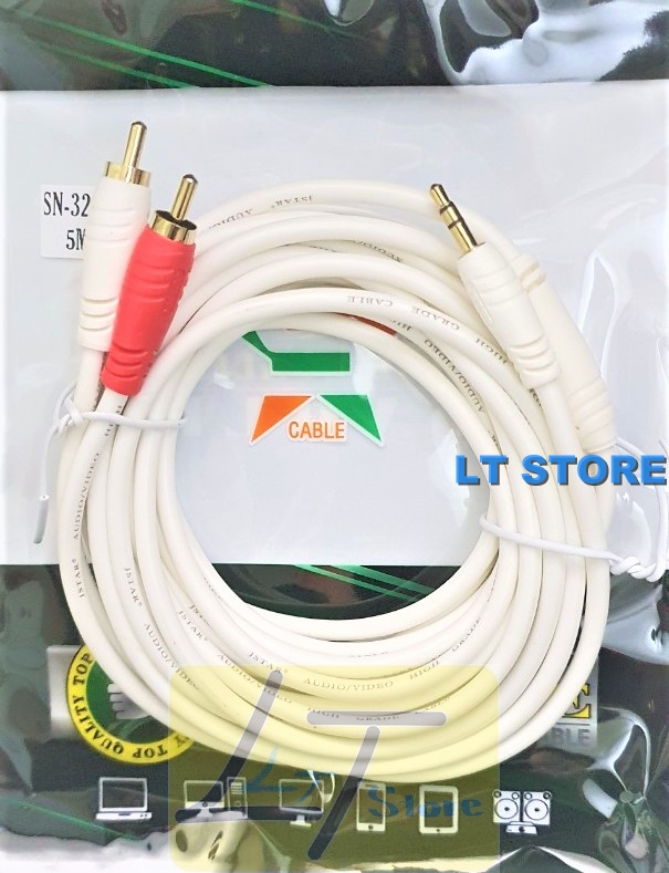 Dây cáp loa jack 3.5 ra 2 hoa sen AV dài 5M chống nhiễu cao cấp Jstar (cáp loa 1 ra 2 5M)