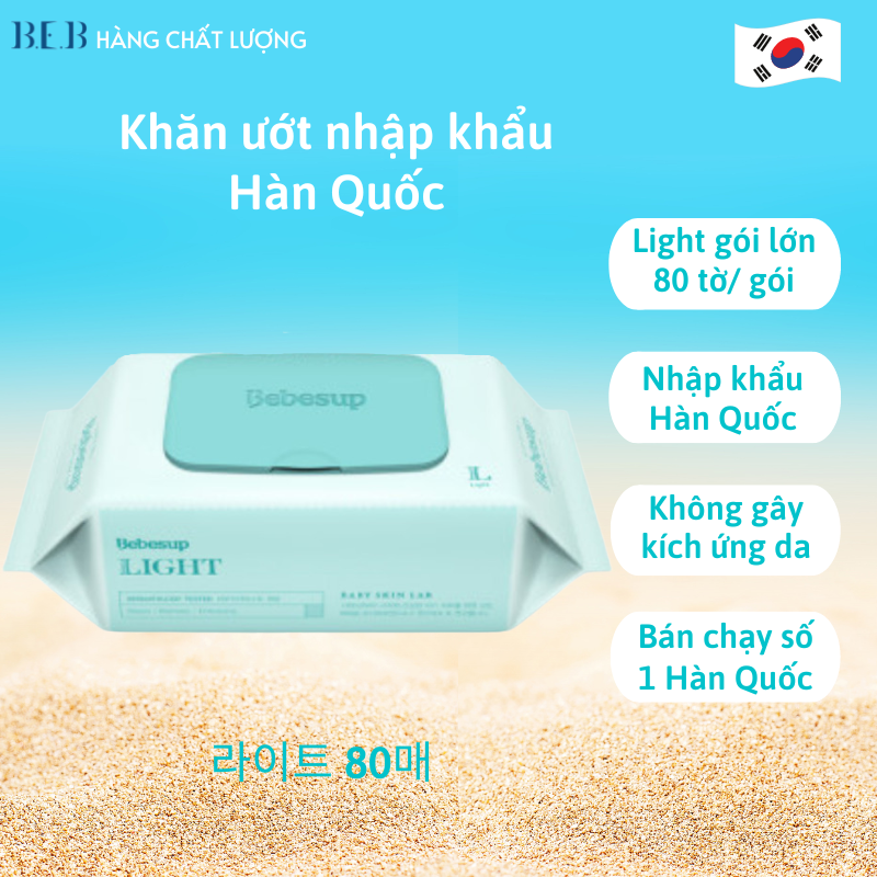 Khăn giấy ướt đa năng Hàn Quốc gói lớn 80 tờ- Light 80