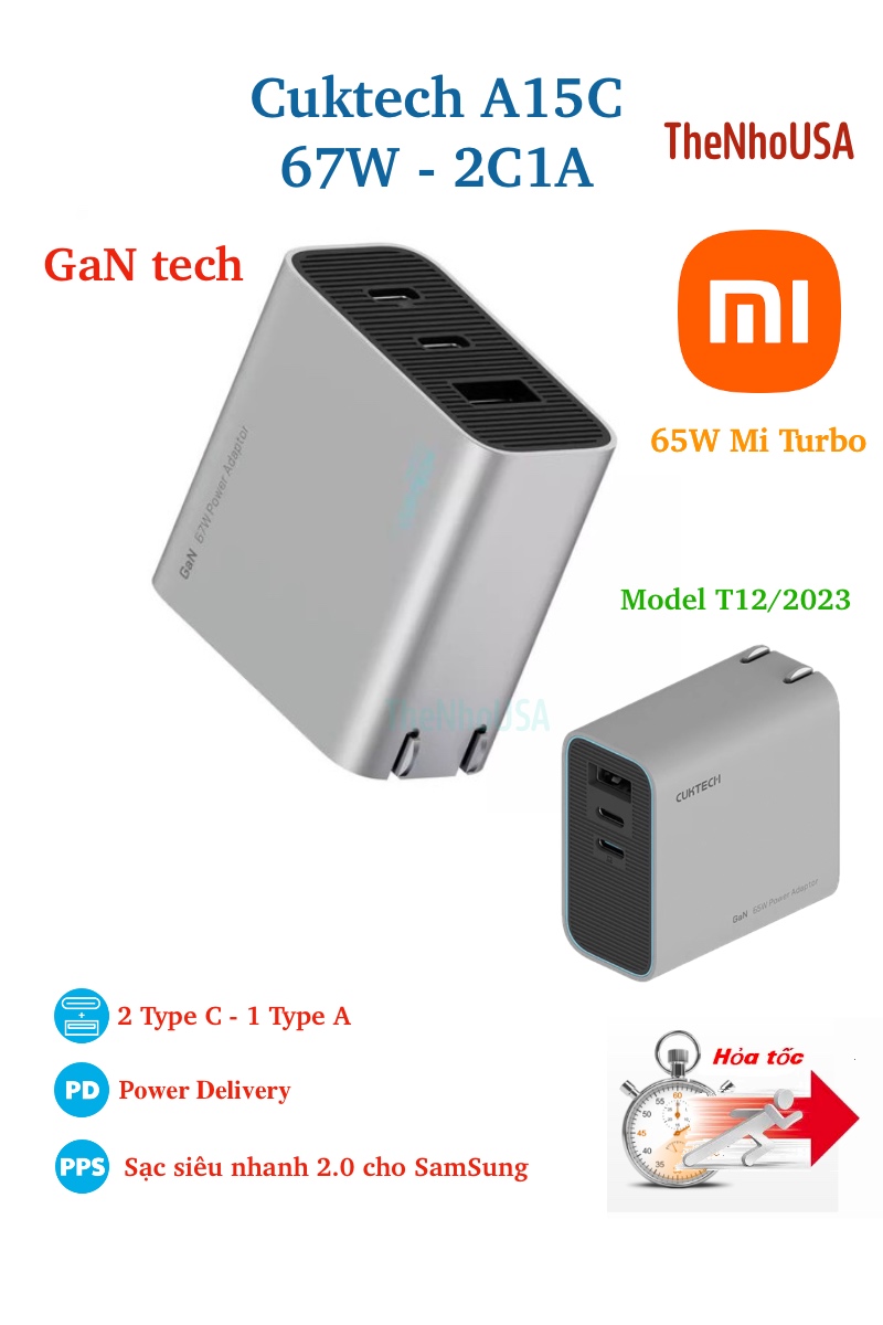 Củ sạc nhanh Cuktech 67W 15C 3 cổng 2C1A PD PPS QC3+