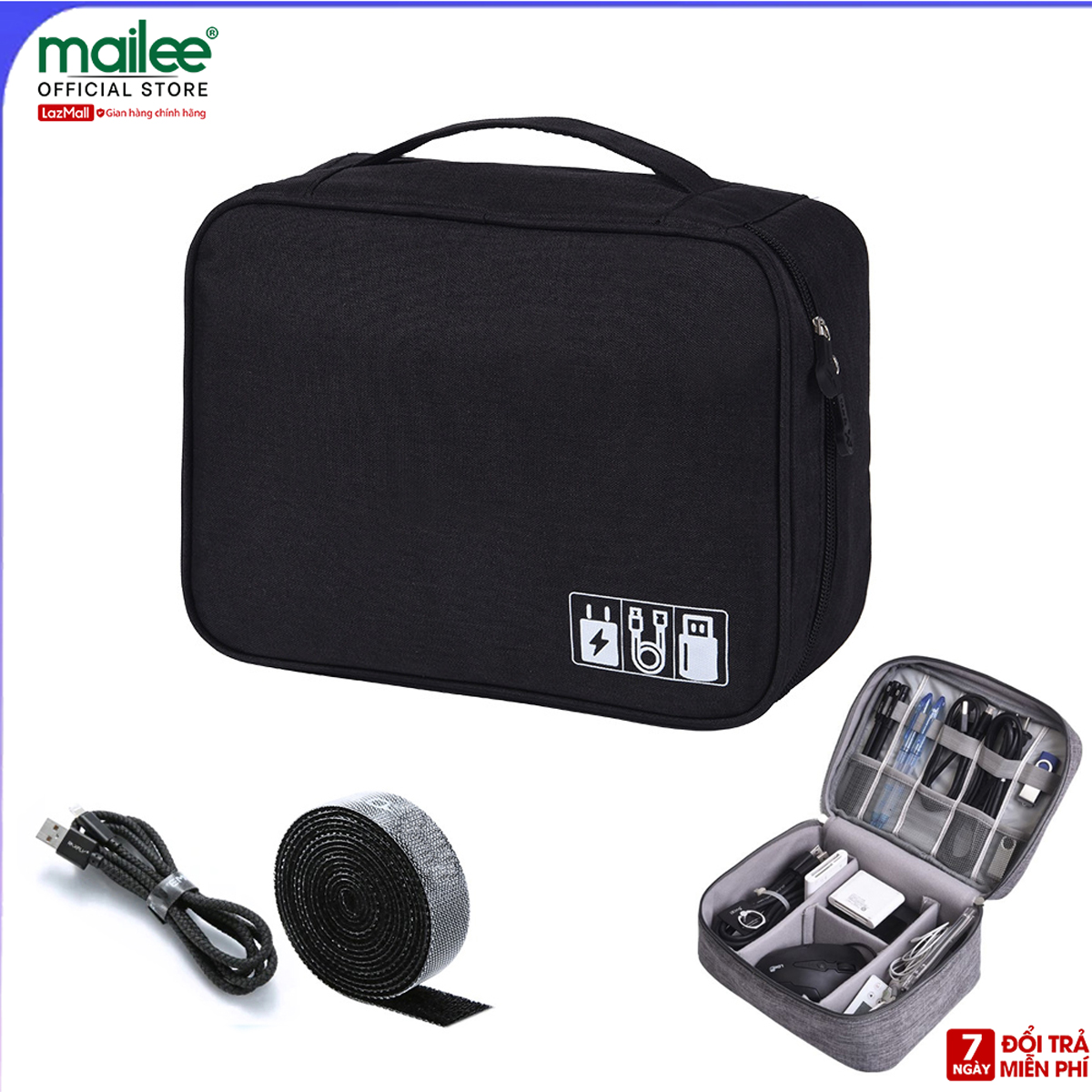 Hộp Túi Vải Đựng Phụ Kiện Công Nghệ Đa Năng Nhiều Ngăn Chống Thấm Nước Túi Phụ Kiện Du Lịch Cho Cáp Sạc Di Động, Sạc Dự Phòng, Điện Thoại, Tai Nghe, Thẻ Nhớ  - tui dung phu kien