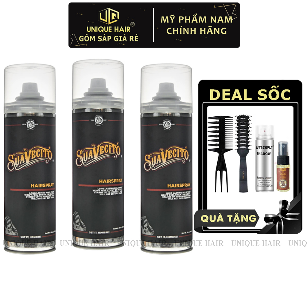 Gôm xịt giữ form tóc Suavecito Hairspray – 283gr + Quà Tặng