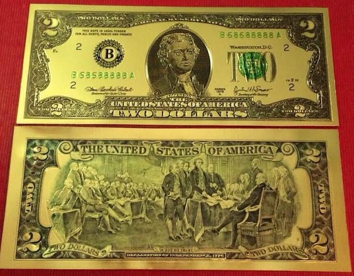Tiền 2 Usd Plastic Mạ Vàng