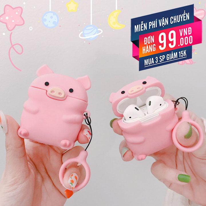 Case silicon cho tai nghe Airpods mẫu 3D con Heo
