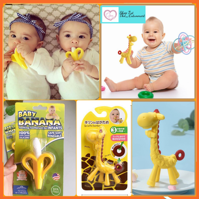Combo ngậm nướu 1 hình Hươu và 1 chuối cho bé, Gặm nướu