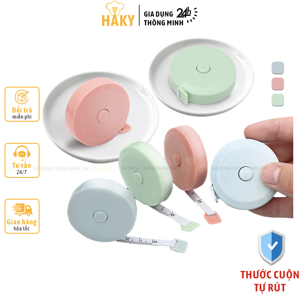 Thước dây cuộn mini tự rút tiện ích 150cm, thước đo có thể thu gọn tự động HAKY071