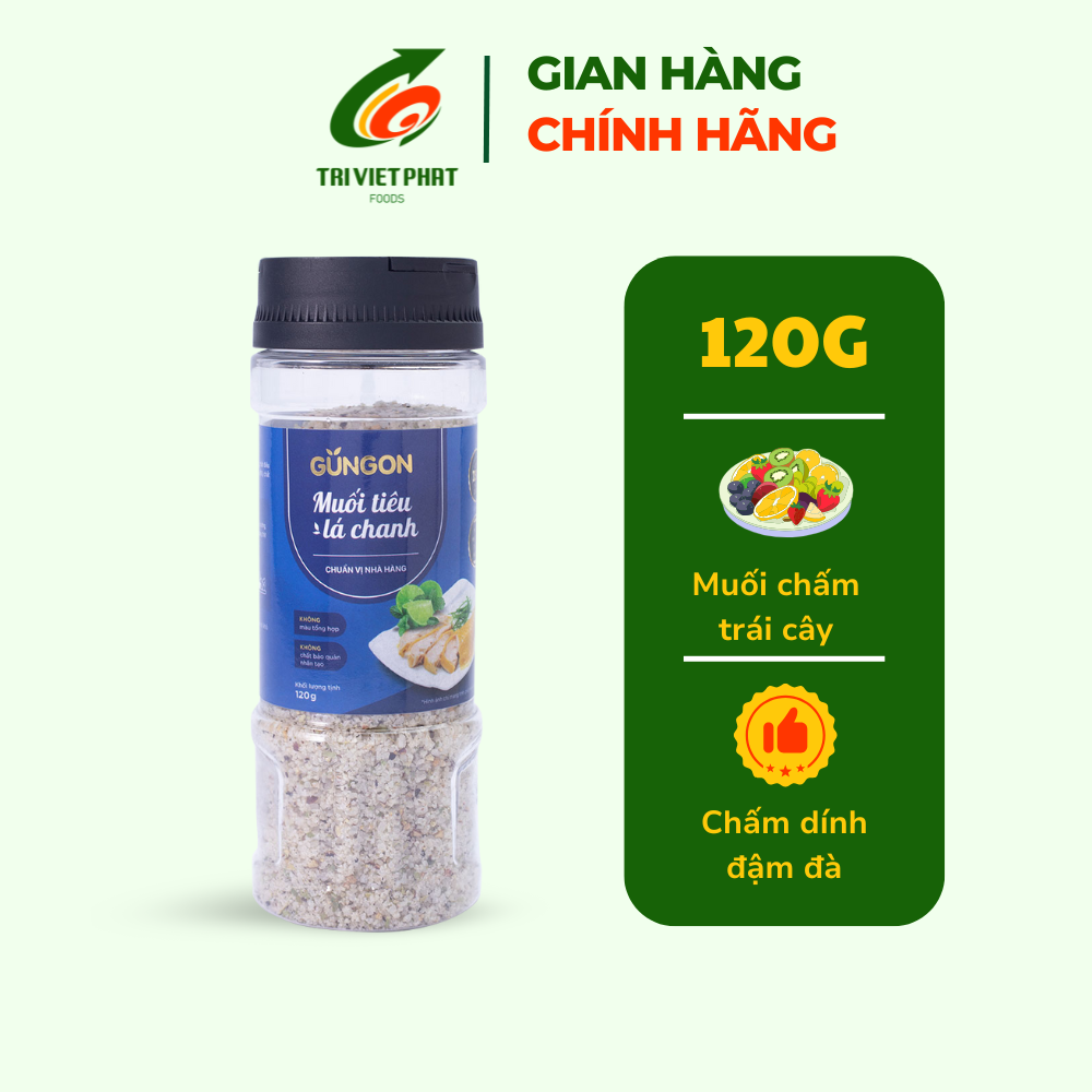 Muối tiêu lá chanh Gungon từ muối khoáng chấm gà luộc, trứng, trái cây, rau củ 120g