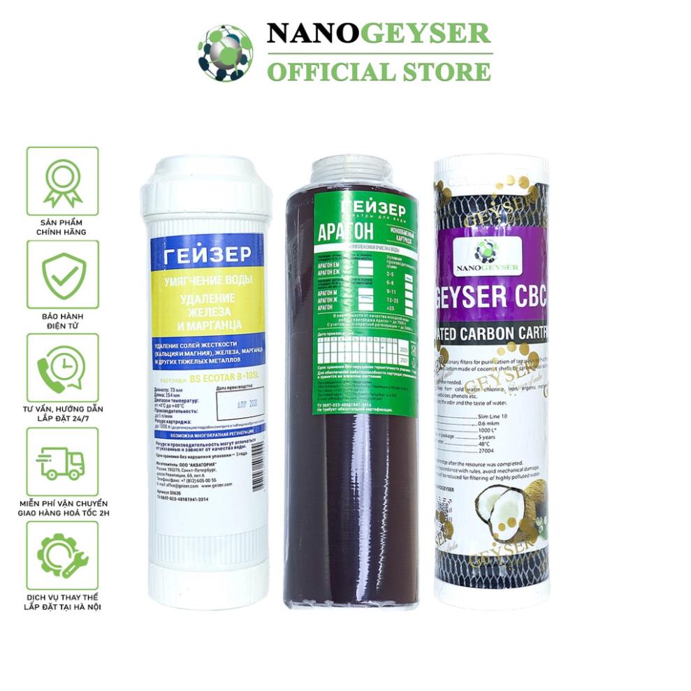 Bộ 3 lõi lọc nước 123 dùng cho máy geyser ecotar 3, ecotar 6, lõi ecotar, aragon, cbc nano geyser