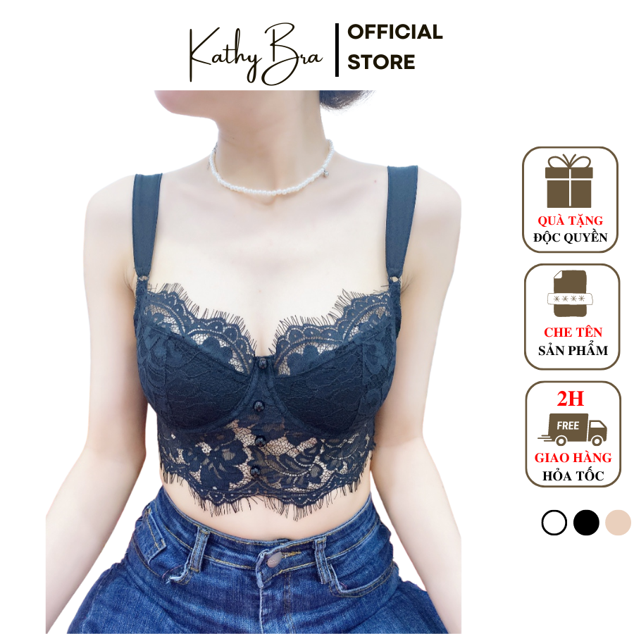B07 áo bra ren bralette kathy bra đính cườm dây quai lụa ren mềm mịn có gọng nâng ngực tặng kèm mút rời
