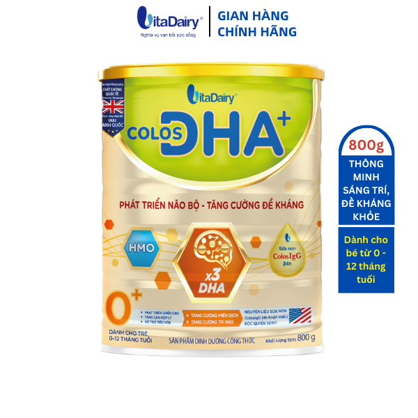 Sữa bột Colos DHA 0+ 800g giúp bé phát triển não bộ, tăng cường đề kháng, ngủ ngon khỏe mạnh - VitaDairy
