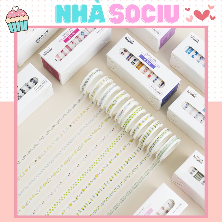 Bộ 10 cuộn Washi tape băng keo giấy in hình dễ thương Sociu