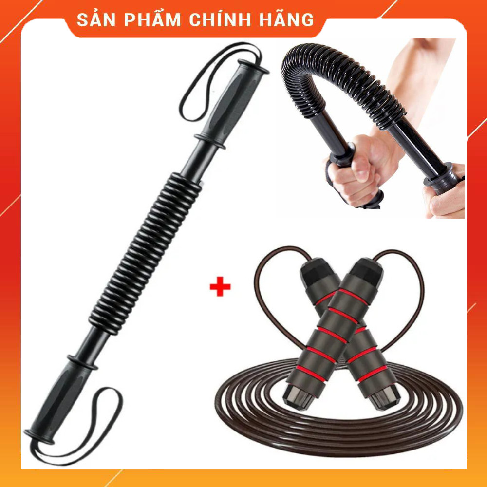 [Combo 2 Món] 1 Thanh Gậy Tập Tay Lò Xo Đàn Hồi Tập Cơ Tay, Vai, Ngực + 1 Dây Nhảy Tập Thể Dục Thể Thao Dây Lõi Thép Cao