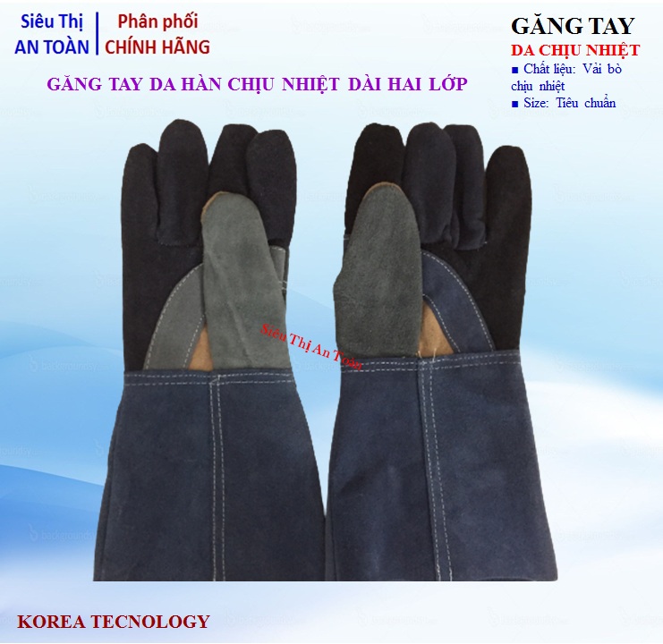 Găng tay thợ hàn, găng tay da hàn chịu nhiệt hai lớp, chất dày, tuổi bền cao