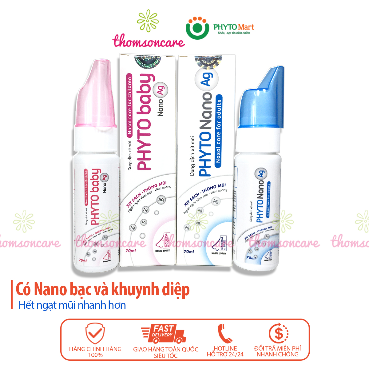 Xịt mũi cho trẻ em và người lớn có khuynh diệp Phytonano Nước muối biển rửa mũi có Nano bạc vệ sinh mũi tốt hơn