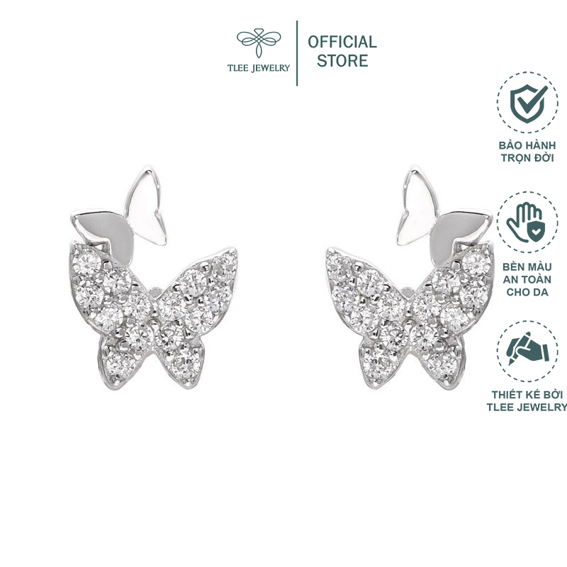 Khuyên tai bạc nữ TLEE cánh bướm đôi nạm đá xinh xắn TleeJewelry B0160