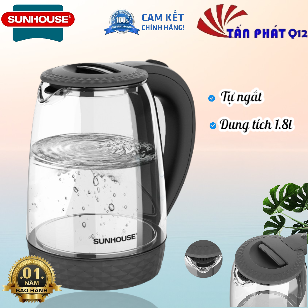 Ấm siêu tốc thủy tinh sunhouse shd1215b