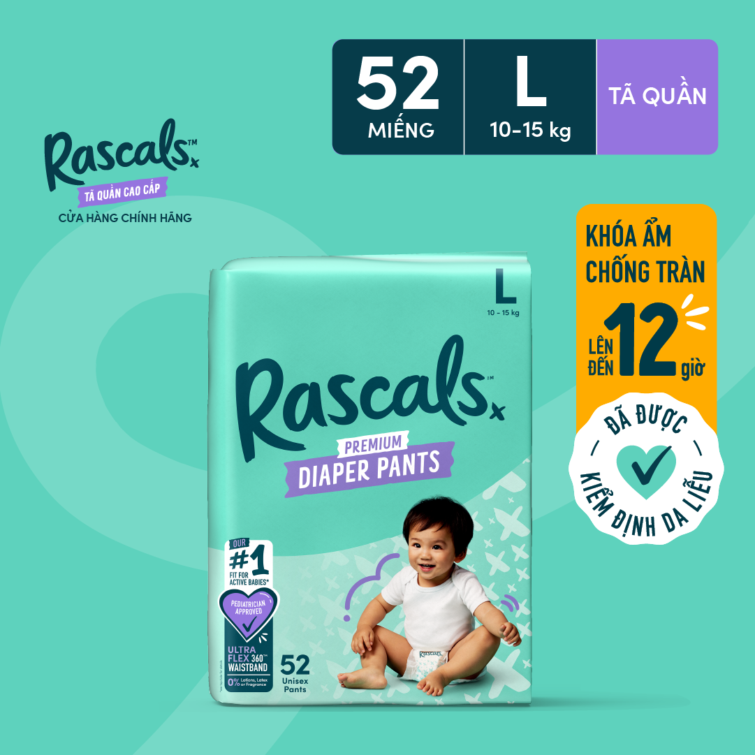 Tã/Bỉm Quần Rascals Size L (10-15kg) 52 miếng