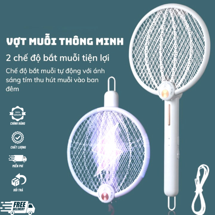 Vợt muỗi thông minh gấp gọn 2 tính năng,Pin sạc cao cấp 1200 mAh Có đèn tự động bắt muỗi ban đêm không tiếng ồn