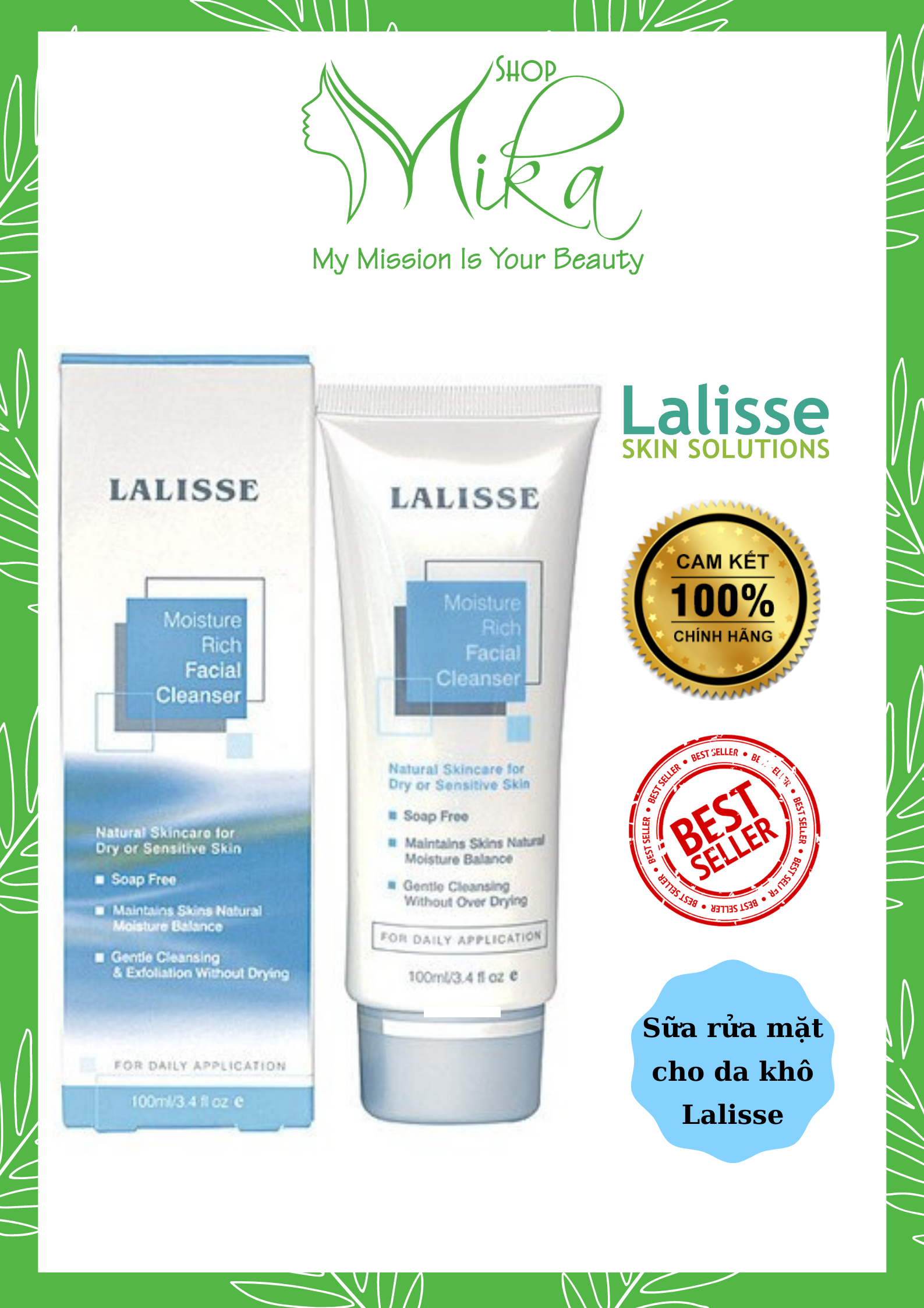 [HCM]Sữa rửa mặt dưỡng ẩm cho da khô & da nhạy cảm Lalisse Moisture Rich Facial Cleanser Úc