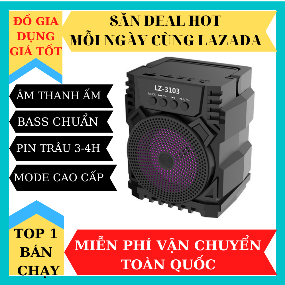 Loa Bluetooth mini xách tay lz3101 - lz3103 nhỏ gọn âm thanh siêu hay đèn led nhấp nháy Hỗ trợ cắm thẻ nhớ, USB