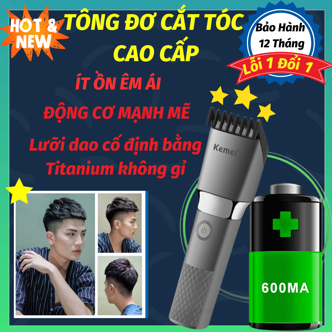 Máy Cắt Tóc, Tông Đơ Cắt Tóc Người Lớn, Trẻ Em Chính Hãng Kemei km-1245 Loại Tốt, Giá Rẻ Lưỡi Siêu Bền Siêu Sắc, Không Dây, Nhỏ Gọn Tiện Lợi