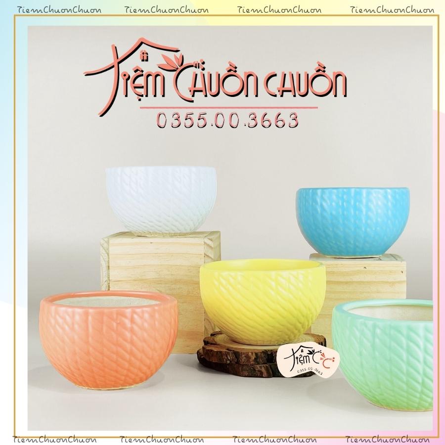 Chậu sứ trồng cây dáng bát hoa - chậu trồng sen đá, xương rồng - chậu đất nung - tiemchuonchuon - gốm sứ bát tràng