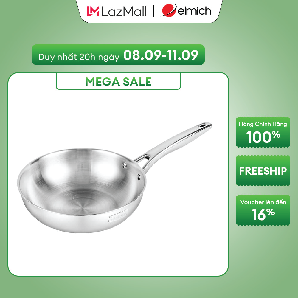 (Chỉ 20h ngày 09-12.10)Chảo Inox nguyên khối Elmich Trimax EL 3846MOL/LOL size 26,28cm