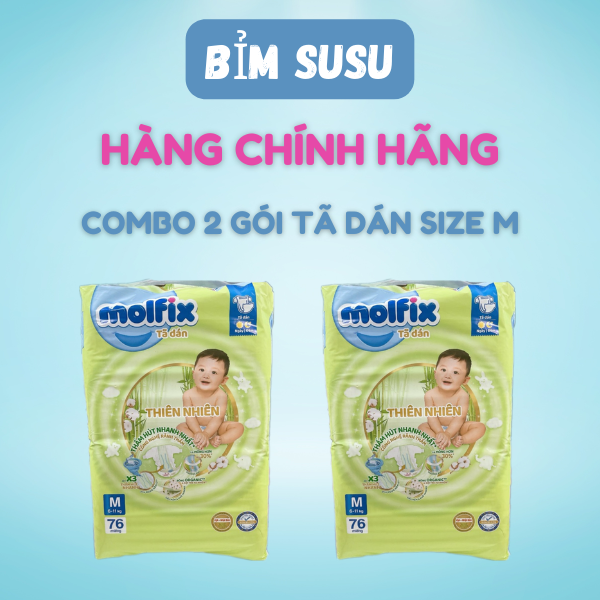 Combo 2 gói tã dán molfix size m tổng 152 miếng, 6-11 kg