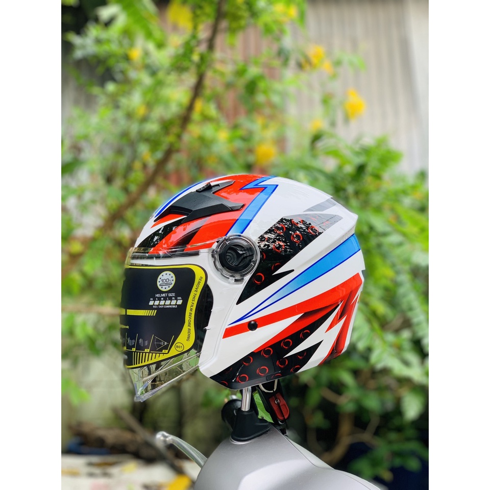 Nón bảo hiểm 3/4 2 kính m268 tem dragon boy