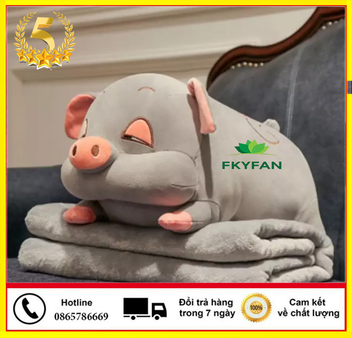 Bộ Chăn Gối Ngủ văn phòng CHÚ HEO 3 trong 1, chăn gối hình thú ôm nhiều mẫu dễ thương, gối ôm kèm chăn, gối ôm hình heo, lợn, Bộ Gối Ngủ Văn Phòng