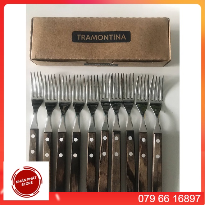 Combo 1 bộ dao và nĩa cán gỗ tramontina jumbo polywood trda21122/095