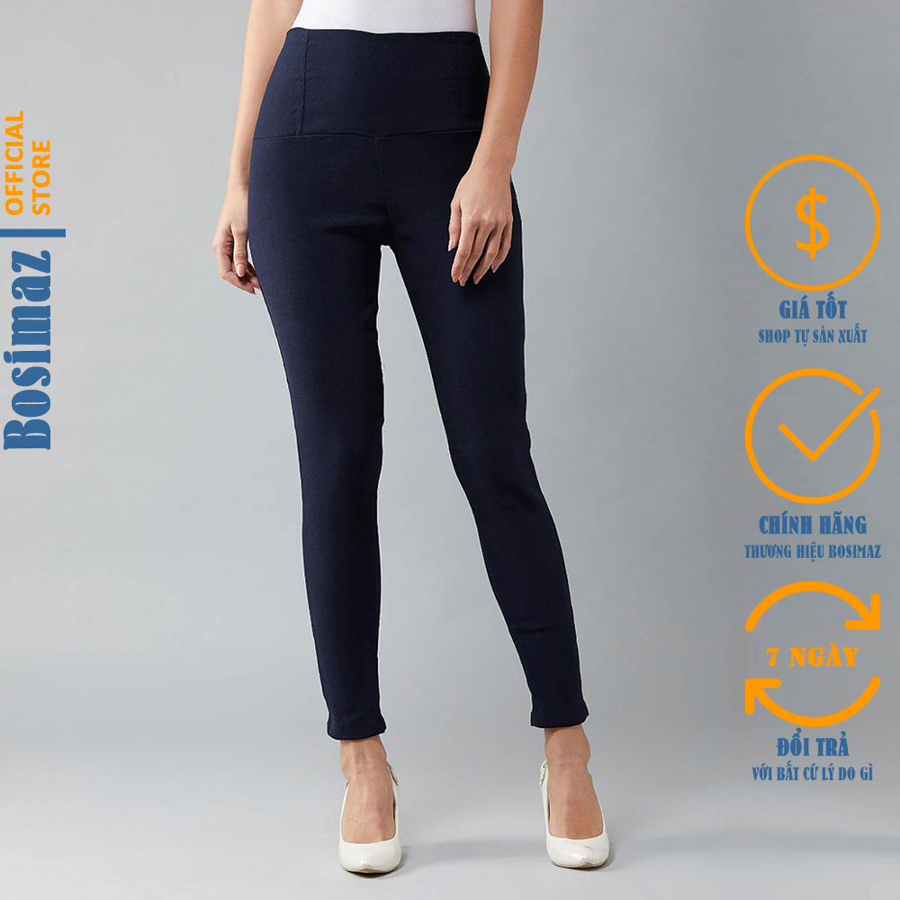 Quần Legging Nữ Bosimaz MS212 dài túi sau màu xanh navy cao cấp thun co giãn 4 chiều vải đẹp dày thoáng mát không xù lông.