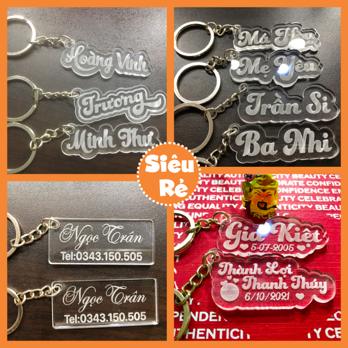 Móc đeo chìa khóa Mica khắc Tên - Chân Dung - Logo - Ngày Sinh - SỐ ĐT theo yêu cầu giá rẻ
