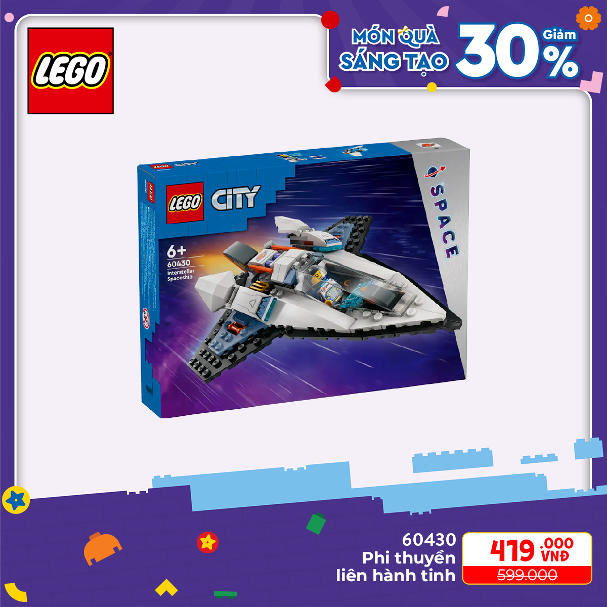 Lego city 60430 đồ chơi lắp ráp phi thuyền liên hành tinh