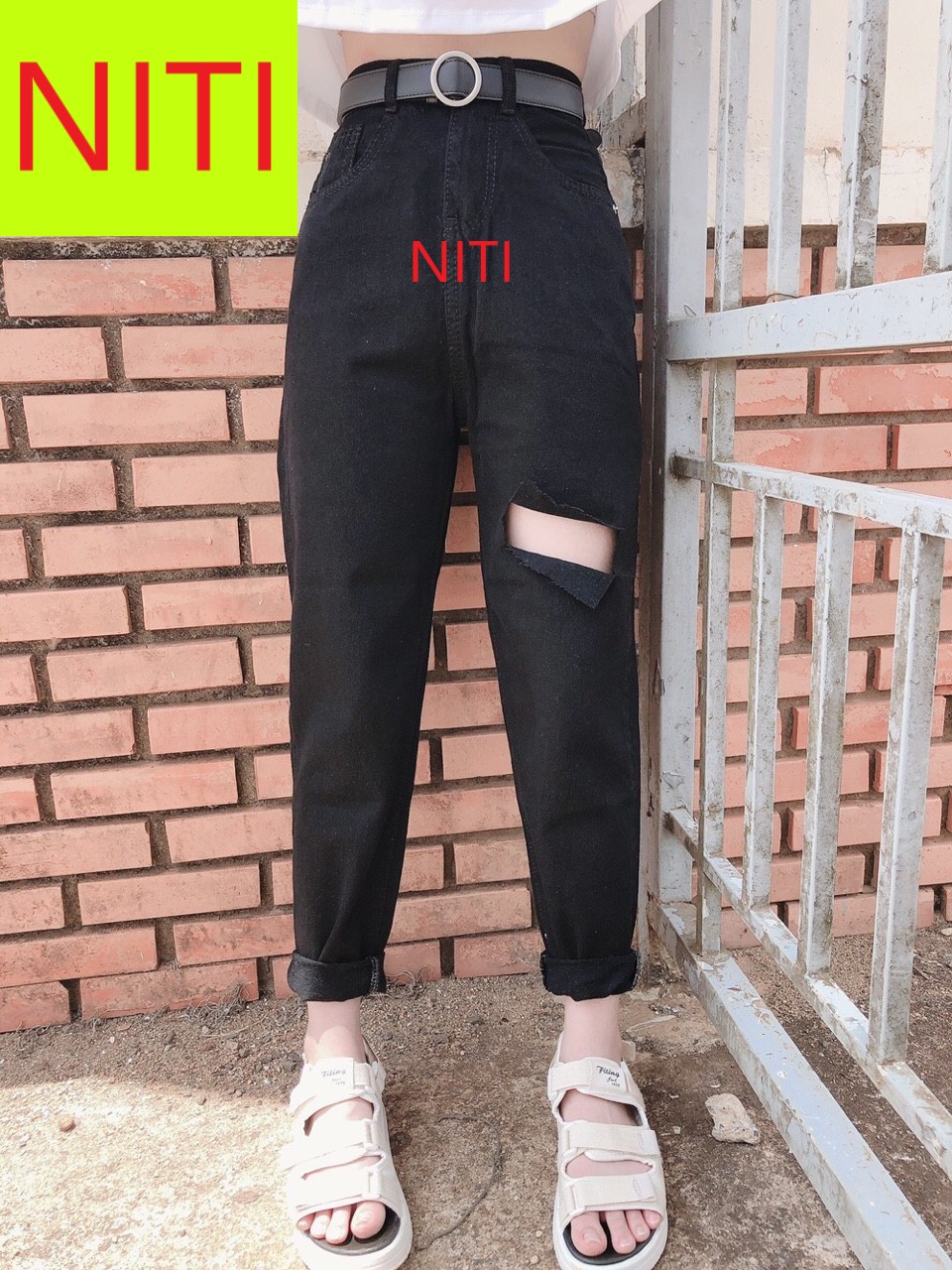 [HCM][ ĐỈNH CAO PHONG CÁCH!!! ] QUẦN BAGGY JEAN NỮ CAO CẤP NITI LƯNG SIÊU CAO MÀU ĐEN RÁCH CHỮ NHẬT VẠT ĐÙI TRÁI CỰC NGẦU CỰC BỰA -NY12308